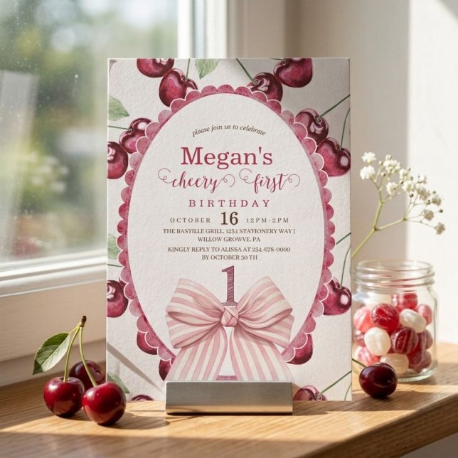 Cherry First 1st Birthday Party  Invitation (Creator Uploaded)