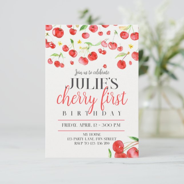 Cherry first birthday announcement (Standing Front)