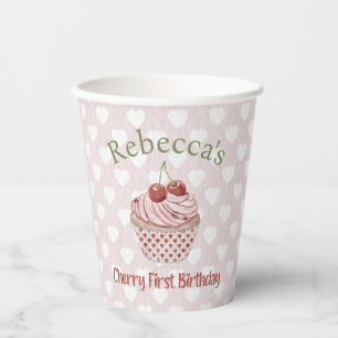 Cherry First Birthday Coquette Watercolor Cupcake Paper Cups