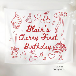 Cherry First Birthday Decorations cherry on top Tapestry