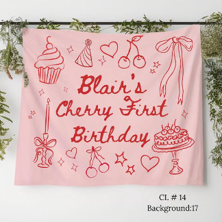 Cherry First Birthday Decorations cherry on top Tapestry