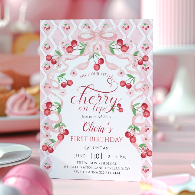Cherry First Birthday Party Coquette Birthday Invitation (Creator Uploaded)