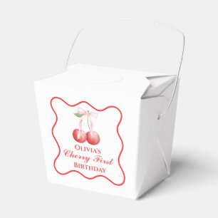 Cherry first birthday Pink Bow Gingham Favour Box