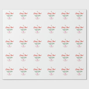cherry first birthday red qr code bold retro green wrapping paper