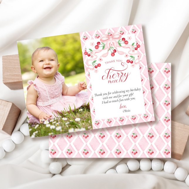 Cherry First Birthday Thank You Card (Creator Uploaded)
