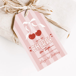 Cherry First Coquette Girls 1st Birthday Favor Gift Tags
