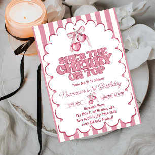 Cherry First Coquette Girls 1st Birthday  Invitation