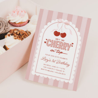 Cherry First Coquette Girls 1st Birthday Invitation