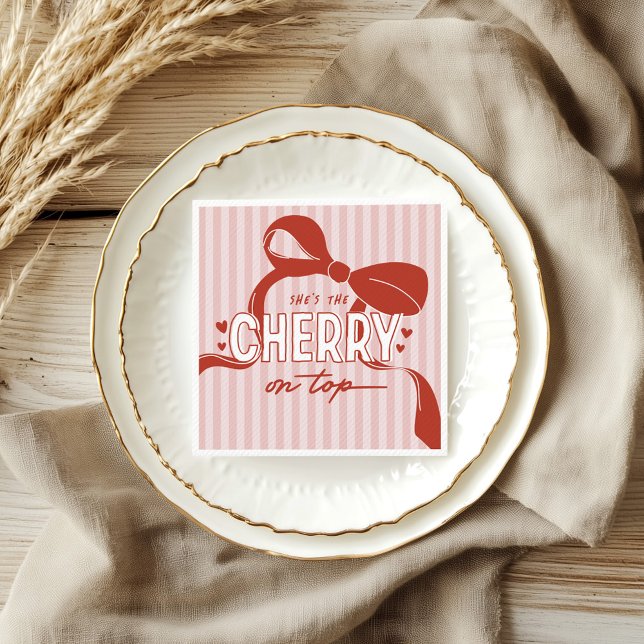 Cherry First Coquette Girls 1st Birthday Napkin (Creator Uploaded)