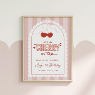 Cherry First Coquette Girls 1st Birthday Poster