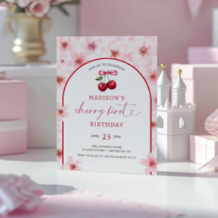 Cherry First Pink Cherry Blossom 1st Birthday Invitation