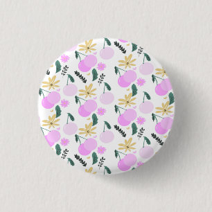 Cherry Floral Greenery Yellow Pink Hearts Pattern 3 Cm Round Badge