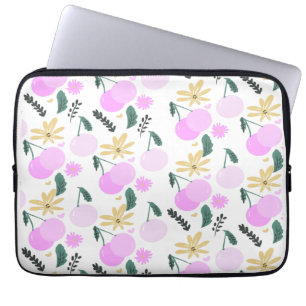 Cherry Floral Greenery Yellow Pink Hearts Pattern Laptop Sleeve