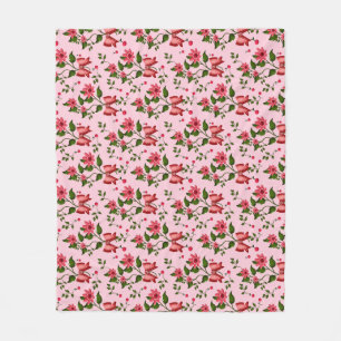 Cherry floral pattern Curtain Fleece Blanket