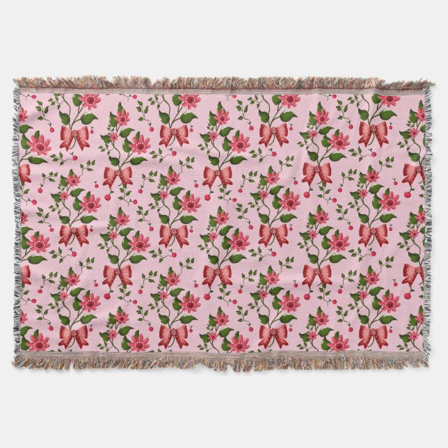 Cherry floral pattern Curtain Throw Blanket (Front)