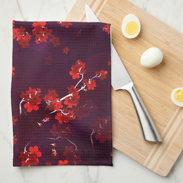 Cherry Flower 3 Tea Towel (Quarter Fold)