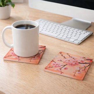 Cherry flower pink coaster Branches art 