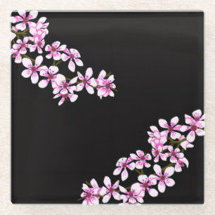 cherry flowers glass coaster