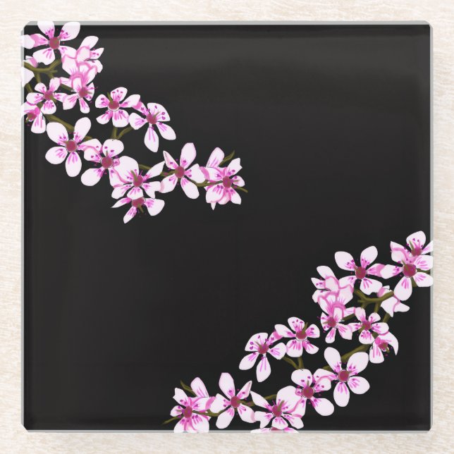 cherry flowers glass coaster (Front)