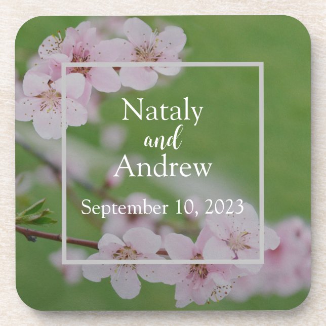Cherry flowers on green background Floral Coaster (Front)