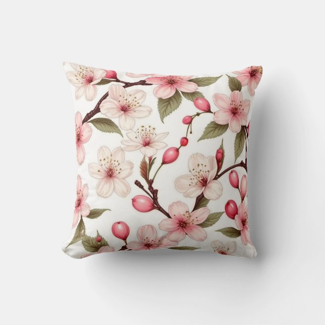 Cherry Flowers Pattern Cushion (Front)
