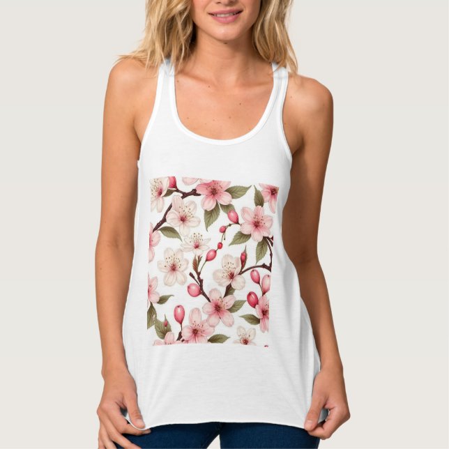 Cherry Flowers Pattern Singlet (Front)