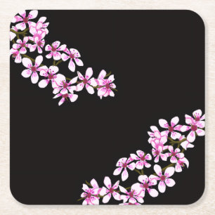 cherry flowers square paper coaster