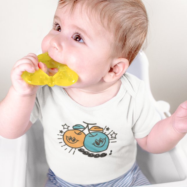 Cherry fruit Cartoon Pattern Baby Bodysuit (newborn babe cherry fruit with kind eyes and smile, funny emoji outfit onesie.)
