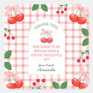 Cherry Fruit First Birthday Party Square Sticker