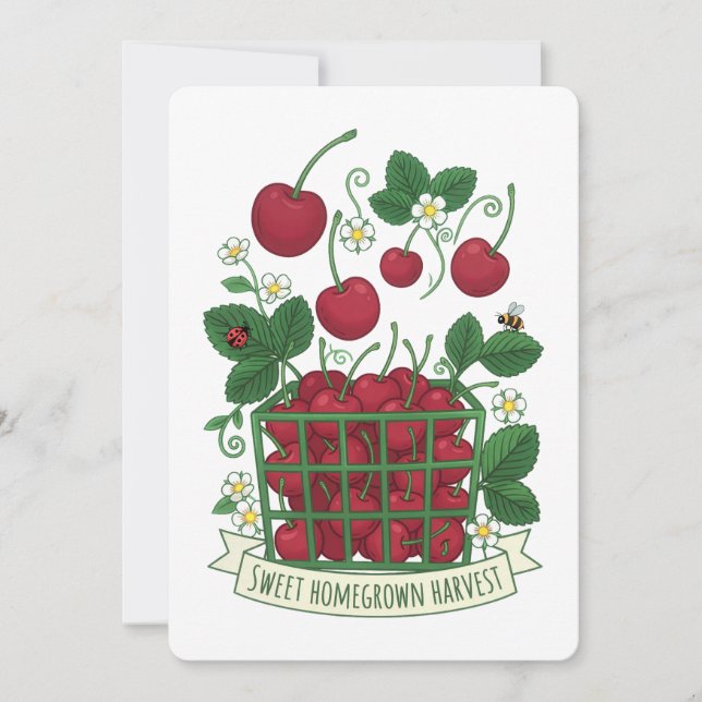 Cherry Fruit Food Prunus Sweet Basket  Invitation (Front)