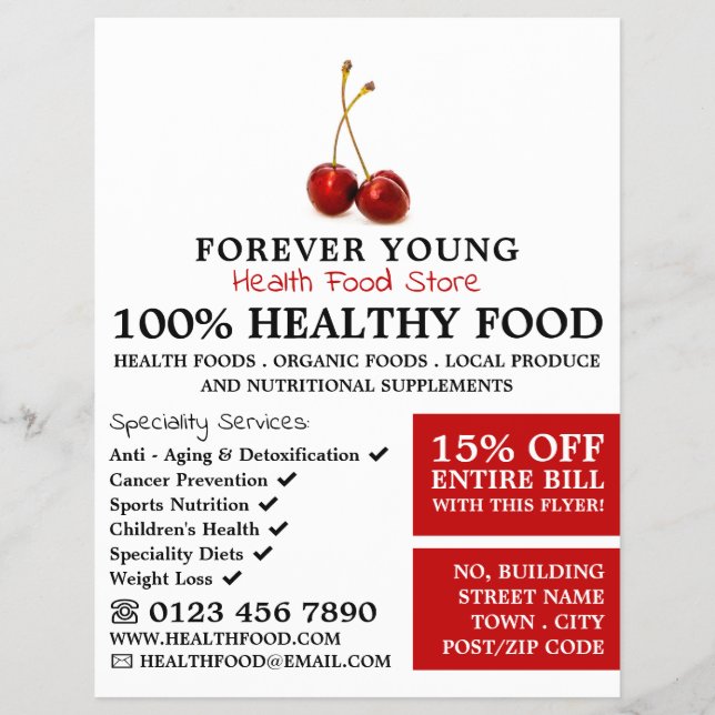 Cherry Fruit, Health Food Store Advertising Flyer (Front)
