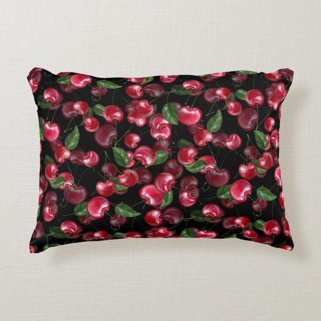 Cherry Fruit on black  Decorative Cushion (Front)