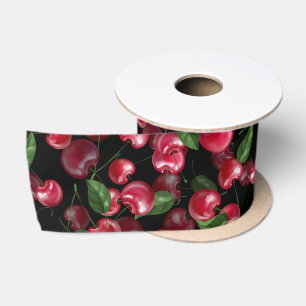 Cherry Fruit on black Satin Ribbon