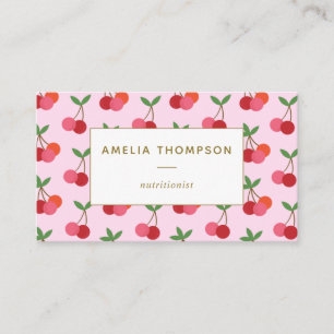 Cherry Fruit Pattern in Pink and Red Personalised Business Card
