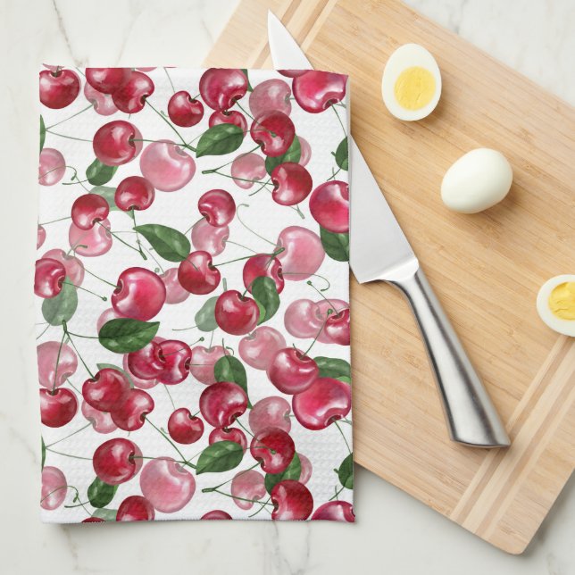 Cherry Fruit pattern Tea Towel (Quarter Fold)
