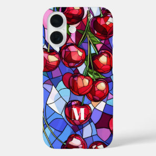 Cherry Fruit Stained Glass Monogram iPhone 16 Case