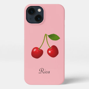 Cherry Fruits & Name on Light Pink iPhone 13 Case