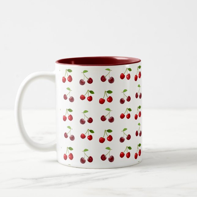 Cherry Fruits on White Two-Tone Coffee Mug (Left)