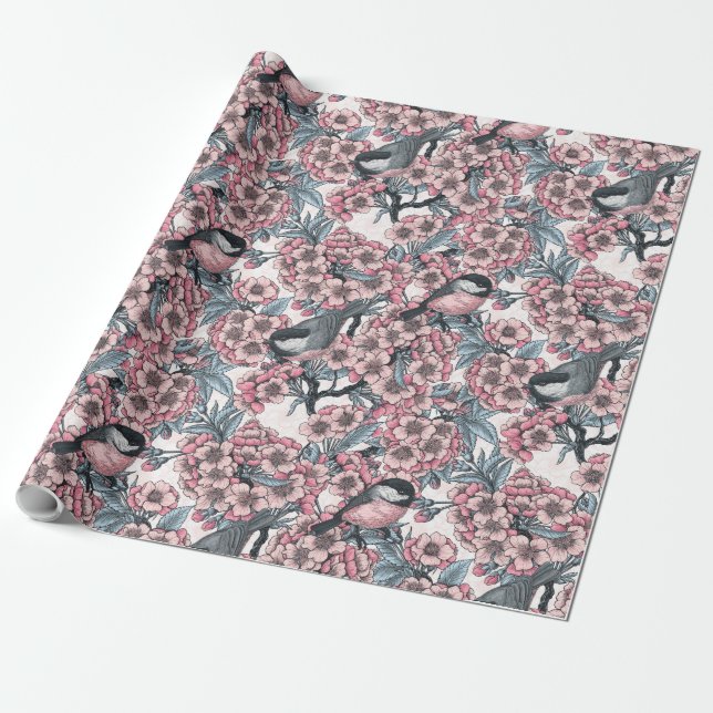 Cherry garden wrapping paper (Unrolled)