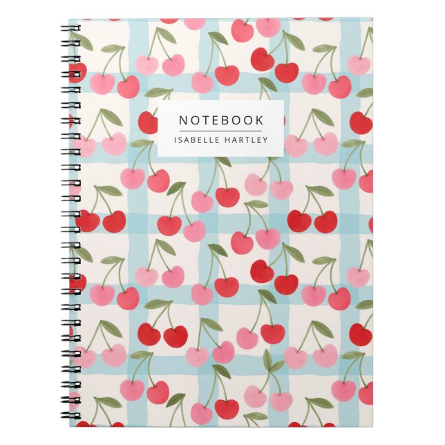 Cherry Gingham Check Pattern in Red and Pink Notebook (Front)