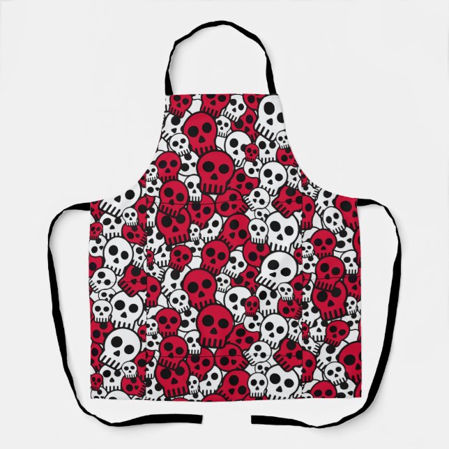 Cherry Gothic Skull Pattern Print Apron (Front)
