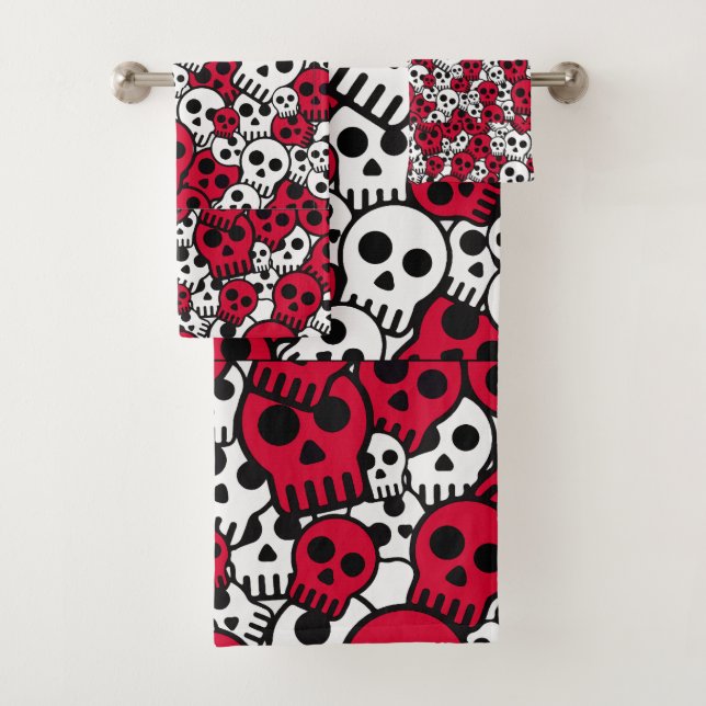 Cherry Gothic Skull Pattern Print Bath Towel Set (Insitu)