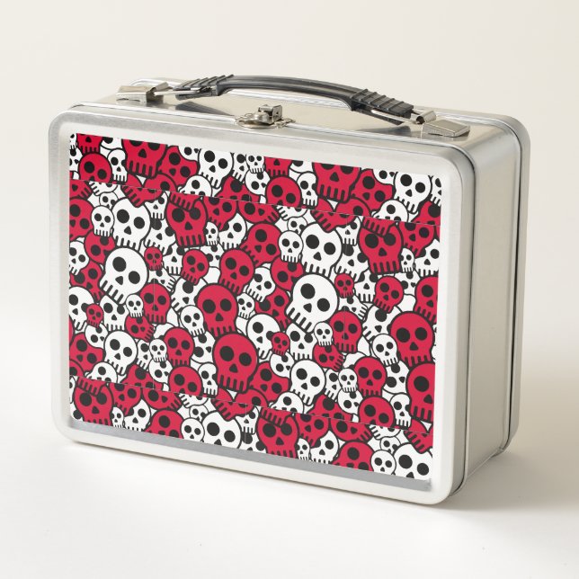 Cherry Gothic Skull Pattern Print Metal Lunch Box (Front)