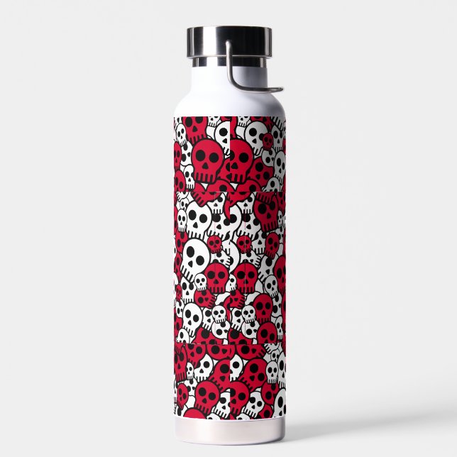 Cherry Gothic Skull Pattern Print Water Bottle (Left)