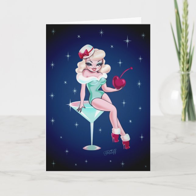 Cherry Holiday Martini Girl Card (Front)