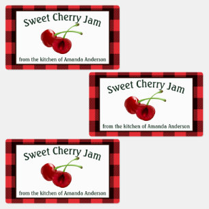 Cherry Jam Cherries Plaid Food Label