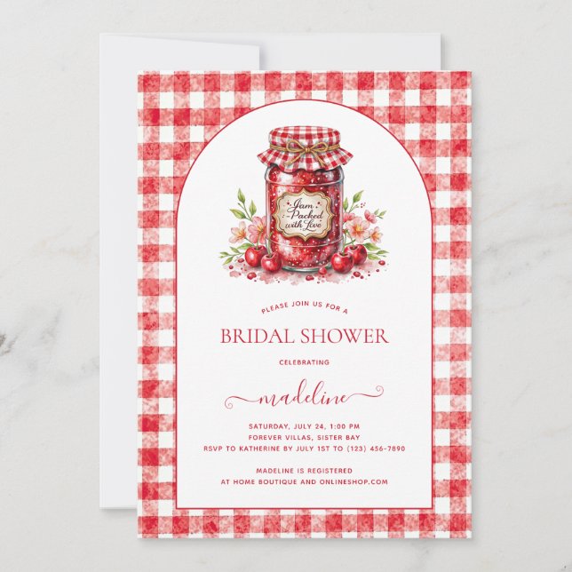 Cherry Jam Gingham Bridal Shower  Invitation (Front)