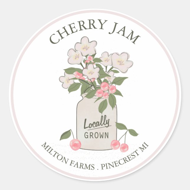 Cherry Jam Mason Jar Jelly Classic Round Sticker (Front)