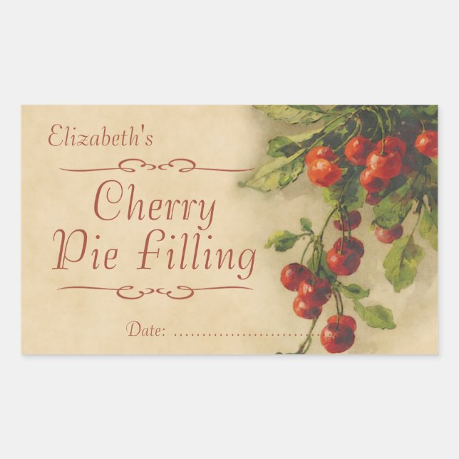 Cherry jam or canning rectangular sticker (Front)