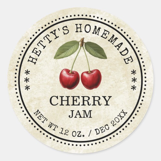 Cherry jam sticker for your homemade recipes! (Front)